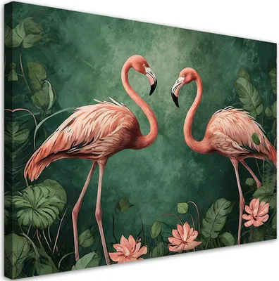 Produktbild von Leinwandbild Tropische Tiere Flamingos 60x40 Feeby Grün bild für die wand bereit zum aufhängen