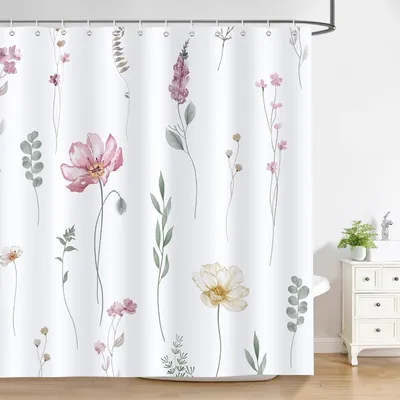 Produktbild von Duschvorhang Aquarell Blumenmuster, 1 Stück, 180 x 180 cm, Polyester Wasserdicht Mit 12 Haken Für Badezimmer