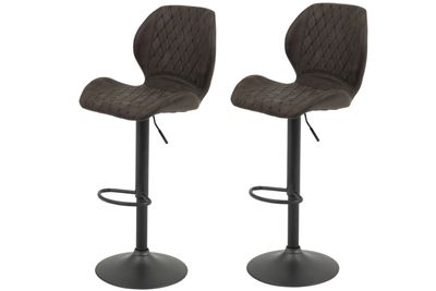 2er Set Barhocker Sonja - Mikrofaser Braun m.Rautensteppung - Metallgestell Grau - höhenverstellbar - 360° drehbar