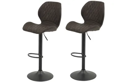 Produktbild von 2er Set Barhocker Sonja - Mikrofaser Braun m.Rautensteppung - Metallgestell Grau - höhenverstellbar - 360° drehbar