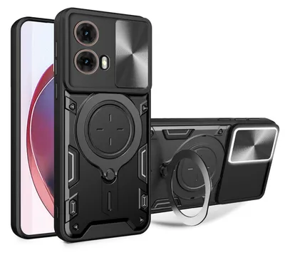 Immagine prodotto di Per Motorola Moto G85 CD Texture scorrevole fotocamera TPU PC Case anello magnetico nero