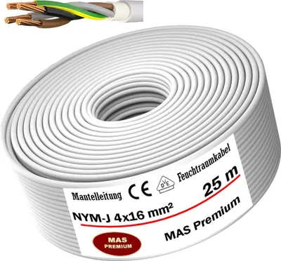Produktbild von 25m Feuchtraumkabel Stromkabel Mantelleitung NYM-J 4x16 mm² Elektrokabel