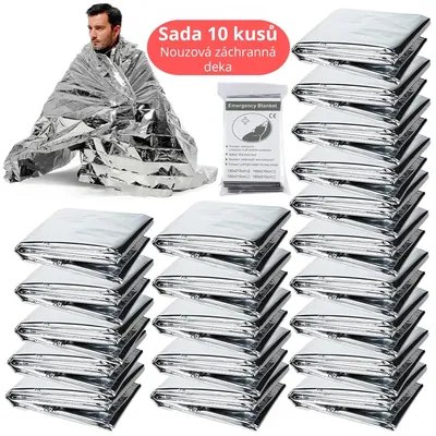 Obrázek produktu pro 10-dielna sada záchranných prikrývok 130 × 210 cm – Termo Mylar fólia strieborná