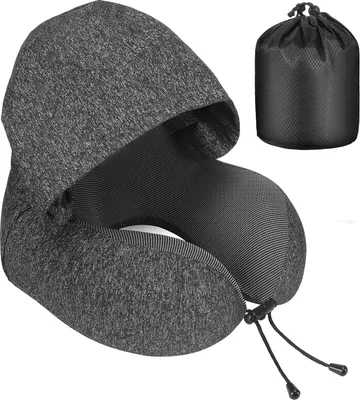 Produktbild von Reisekissen Memory Foam,Reisekissen mit Haube,Bequemes Nackenhörnchen mit Haube,Memory-Schaum Reisekissen U-förmiges Kissen,für Flugzeug,Auto,Zug,Büro