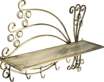 Produktbild von Flurgarderobe Wandregal mit Hakenleiste gold Metall 81x58x21 cm Glamour