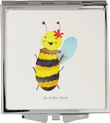 Produktbild von Mr. & Mrs. Panda Quadratischer Spiegel Biene Happy - Weiß - Geschenk, Klappbarer Taschenspiegel, Kleiner, Kosmetikspiegel, Reise, Schminkspiegel, Klappspiegel