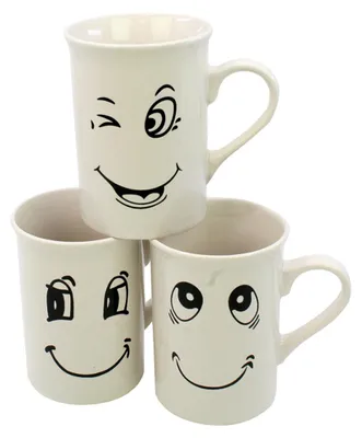 Produktbild von 6er Set Tassen Kaffeetassen Becher 265 ml Smiley Tee Tasse weiß