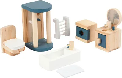 Produktbild von Viga-Möbel für Puppenhaus, Badezimmer, Maße 2x2x7,5 cm, 7 Teile 1 Set