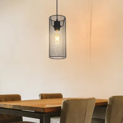 Produktbild von Hängeleuchte, rund, Metallgeflecht, schwarz matt, H 120 cm