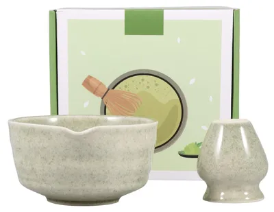 Matcha-Schale mit Ausgießer & Chasenhalter, Keramik, 2-teilig