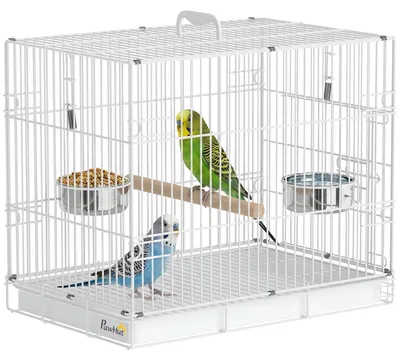 Produktbild von PawHut Vogelkäfig Klappbar Vogelhaus mit Holzsitzstange, 2 Futterschalen Weiß