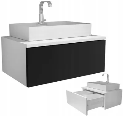 Zdjęcie produktu dla wisząca szafka pod umywalkę 60 60cm z szufladą czarny mat biała matowa