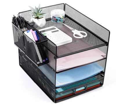 Immagine prodotto di Organizzatore da scrivania a 4 scomparti con cassetto e portapenne