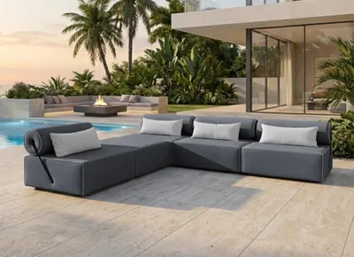 Produktbild von TRADA Gartensofa lounge set BALI L Dunkelgrau Wasserabweisend Stoff Modern Design Ecksofa