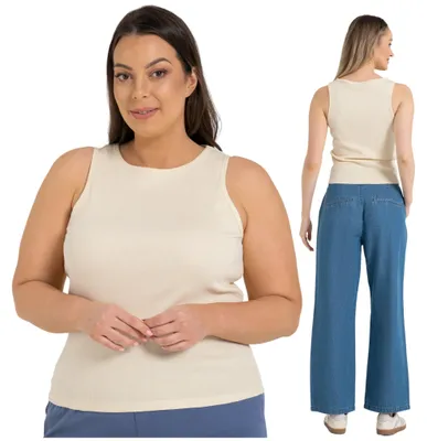 Produktbild von Damentanktop - Tanktop Damen Größe S - ärmelloses Shirt beige - Damen T-Shirt - Basic Top