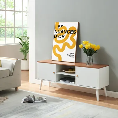 Immagine prodotto di Mobile TV 'Reyljand' a 2 ante 120 x 35 x 50 cm bianco / teak look