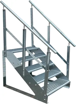 Produktbild von Gitterrost Stahl Freistehende Treppe 5 Stufen Verzinkt + beidseitigem Geländer - (L x B x H) 101cm x 100cm x 95cm