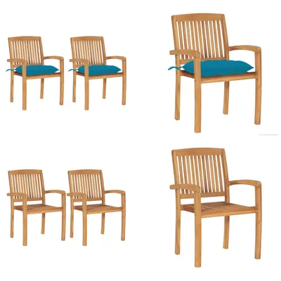 Produktbild von vidaXL Gartenstühle 2 Stk. mit Hellblauen Kissen Massivholz Teak - Gartenstuhl - Gartenstühle - Holz-Gartenstuhl - Holz-Gartenstühle