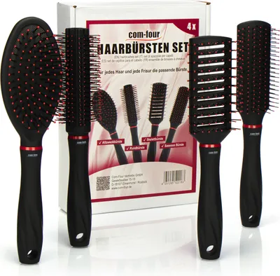 Produktbild von com-four® 4-teiliges Stylingset mit verschiedenen Haarbürsten mit Softgriff - Allzweckbürste, Rundbürste, Skelettbürste, Sassoon Bürste