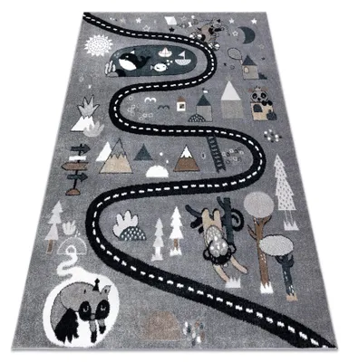 Zdjęcie produktu dla Dywan FUN Route dla dzieci, ulica, zwierzęta szary 240x330 cm