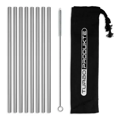 Produktbild von TURBO PRODUKTE 8er-Set Edelstahl Strohhalme Silber – 21,5 cm, inkl. Reinigungsbürste