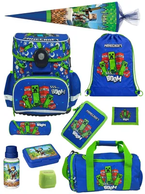 Produktbild von Blauer Minecraft Schulranzen für 1. bis 4. Klasse - Set 10-teilig mit großer Schultüte 85 m - Schultasche Jungen, ergonomisch, leicht, geräumig