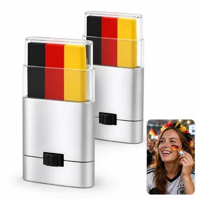 Produktbild von 2 Stück Gesichtsmalstifte Deutschland Farben, Hautfreundliche Fan Schminke Schwarz Rot Gold für Kinder und Erwachsene