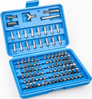 Produktbild von Bitsatz 100tlg. Bitset Spezialbits Bitbox CrV Kreuz Schlitz TX 8 Kant Bit