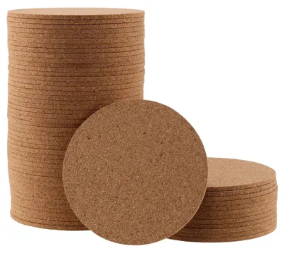 Obrázek produktu pro Podtácky z korku, 60 kusů - Kulaté podtácky - Podtácky na sklenice - Podtácky pod hrnce - Absorpční podtácky - Průměr 10 cm, tloušťka 3 mm - Podtácky