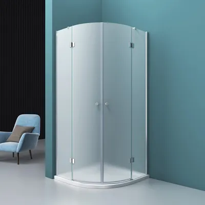 Produktbild von Mai & Mai Viertelkreis-Dusche Milchglas-Duschkabine 90x90x190cm 2 Pendeltüren 6mm ESG-Sicherheitsglas Nano-Beschichtung inkl. Duschtasse R02VS