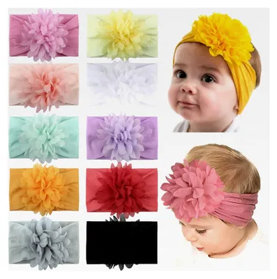 Produktbild von 10 Stück Baby Mädchen Nylon Stirnbänder mit Blumen für Säuglinge und Kleinkinder