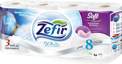 Zdjęcie produktu dla Papier toaletowy ZEFIR Soft 3W 8szt. (144m) BIAŁY