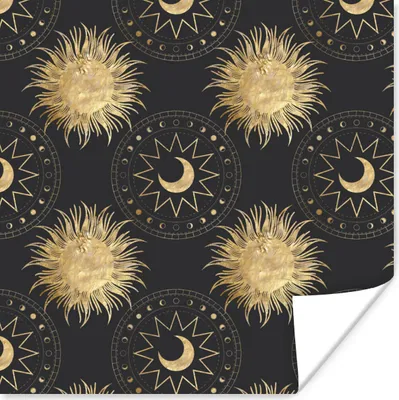 Produktbild von MuchoWow® Poster Muster - Mond - Sonne - Gold 100x100 cm - Babyzimmer