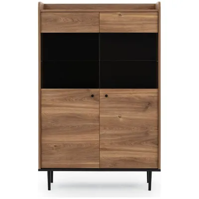Produktbild von Highboard Vitrine 90 cm in Eiche Nb. VAREDO-132 Wohnzimmer Möbel im modernen Vintage Design, B/H/T ca. 90/140/40 cm
