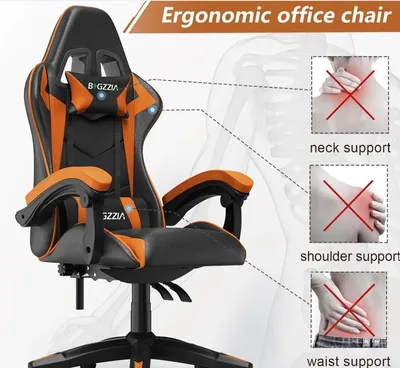 Immagine prodotto di Sedia da gaming - Sedia ergonomica per computer, nera e grigia, con cuscini e schienale regolabile