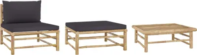 Produktbild von 3-tlg. Garten-Lounge-Set mit Dunkelgrauen Kissen Bambus