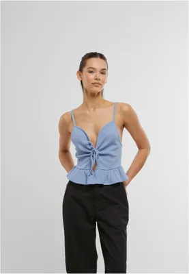 Obrázek produktu pro Dámské tílko Urban Classics Ladies Waffle Pique Ruffle Top powderblue - M