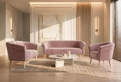 Produktbild von Sofa Set 3+2+1 Espero III Samt Velours Rosa / Altrosa (Riviera 62) – Polstergarnitur mit 3-Sitzer Sofa, 2-Sitzer Sofa und Sessel
