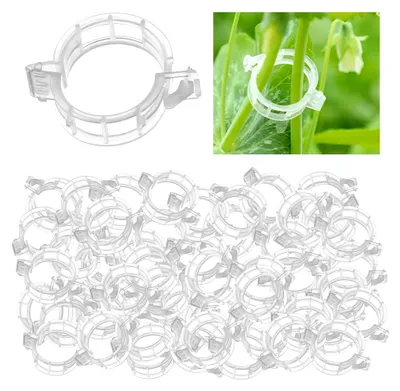 Produktbild von 300 Stück Pflanzenclips aus Biokunststoff für Tomaten, Gurken und Paprika, 3 cm Außendurchmesser, geeignet für Balkon und Gewächshaus