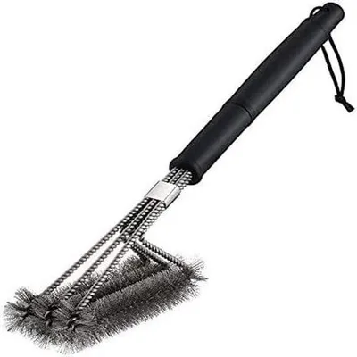 Produktbild von Drei-in-eins Grillreiniger, Stahlbürste mit 45 cm Langer PP Hitzeisolierter Griff, Schwarz
