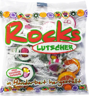Obrázok produktu pre Lízanky Rocks jednotlivo balené lízanky s motívmi ovocia 150g