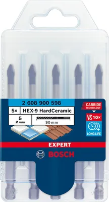 Produktbild von Bosch Professional Expert HEX-9 HardCeramic Dachziegel-Bohrer-Set, 5 mm, 5-tlg.