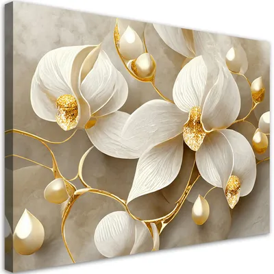 Produktbild von Leinwandbild Glamourorchidee in Gold 60x40 Feeby Gold bild für die wand bereit zum aufhängen