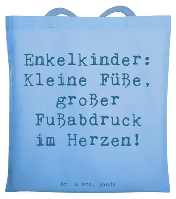 Produktbild von Mr. & Mrs. Panda Schultasche Spruch Enkelkinder Fußabdruck - Sky Blue - Geschenk, Dankeschön, familiäre Bindung, Weihnachten, einzigartige Designs, Tasche, Handgemacht