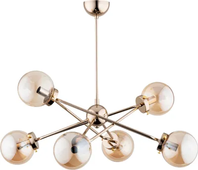 Obrázok produktu pre Závesná lampa SAGITO v antickozlatej a jantárovej farbe, 6xE14x40W, sklo, rozmery: 55x60x62 cm, IP20, Alfa