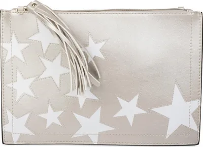 Produktbild von styleBREAKER Clutch mit Sterne Muster, Quasten Anhänger am Reißverschluss, Handschlaufe und Umhängegurt, Damen 02012075