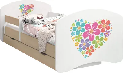 Produktbild von BDW Kinderbett, Doppelseitiges mit Schublade, Herz aus Blumen, 180/90