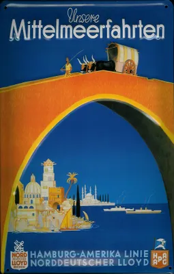 Produktbild von Blechschild Hapag Norddeutscher Lloyd Mittelmeerfahrten Brücke Dampfer Schiff Schild Nostalgieschild