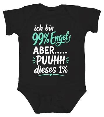 Zdjęcie produktu dla Jestem w 99% aniołem, ALE PUUUHH, to te 1% sprawia, że to zabawne. Body dla dziecka, czarny, rozmiar 12/18