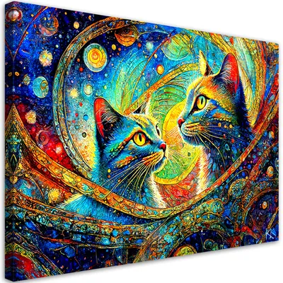Produktbild von Leinwandbild Abstrakte Katzen 100x70 Feeby Violett bild für die wand bereit zum aufhängen